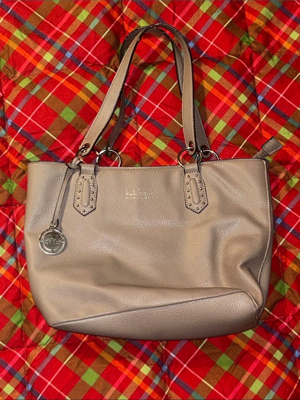 Nicole Miller Taupe Leather Tote Bag